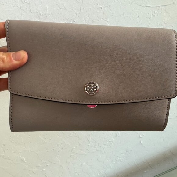 Tory Burch Saffiano Leather Crossbody / Wallet on Chain – Taupe - Picture 10 of 10